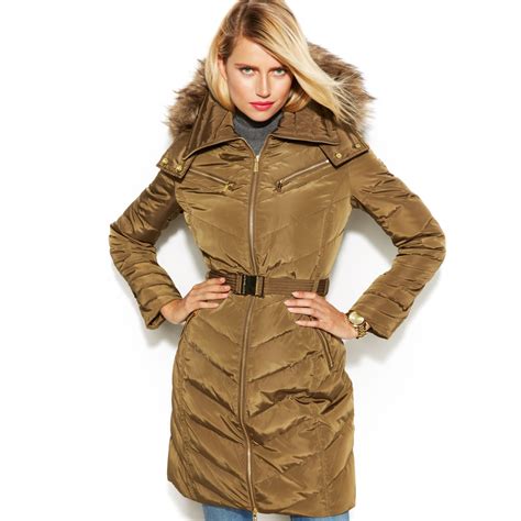 michael kors down inset hood gold hardware|Michael Kors Down Jacket Faux Fur Hood Gold Hardware Belted .